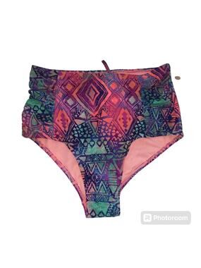 Apollo Swim Pink Blue Geometric Print High Rise Bikini Bottoms Size M